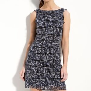Adrianna Papell Navy Polka Dot Ruffle Dress